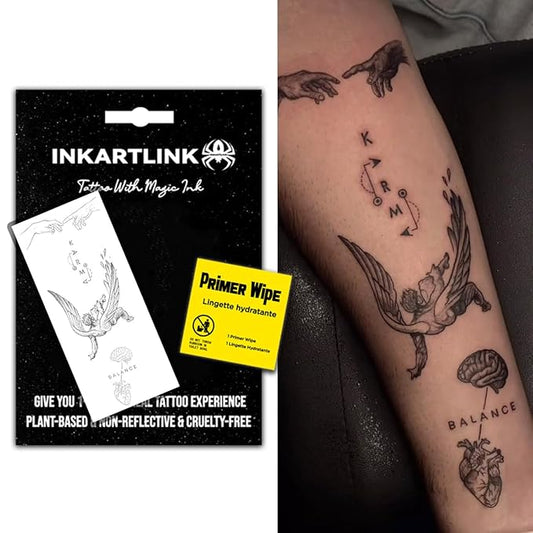 INKARTLINK Semi Permanent Tattoo, Temporary Tattoo, beautiful and realistic design, fun tattoo experience, cruelty-free, non-reflective, waterproof (Fallen Angels、 Brains and Hearts)