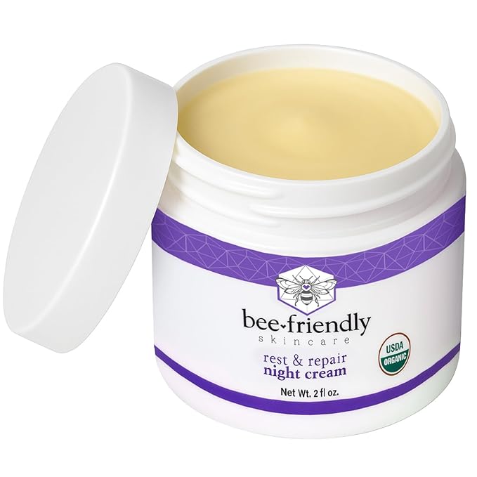 BeeFriendly Organic Night Cream, USDA Certified Organic, Deep Hydrating & Moisturizing Night Time Eye, Face, Neck & Decollete Cream for Women and Men, Anti Aging, Anti Wrinkle 2 oz