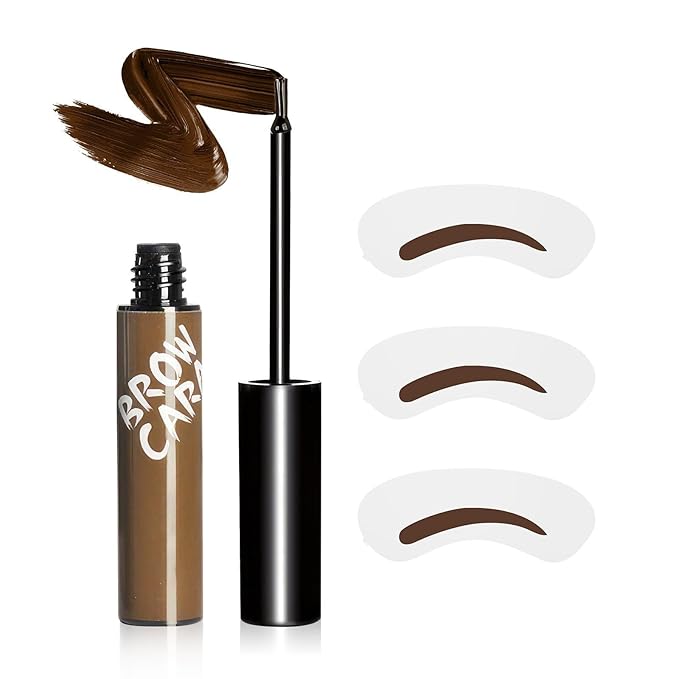 Brow Tattoo Peel Off Tint - Brow Gel Eyebrow Tattoos Waterproof, Eyebrow Gel Tint with Eyebrow Stencils Long-Lasting Makeup, Eye Brow Pencils Create Full Voluminous Brows for Women (Light Brown)