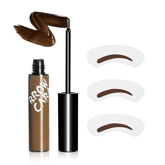 Brow Tattoo Peel Off Tint - Brow Gel Eyebrow Tattoos Waterproof, Eyebrow Gel Tint with Eyebrow Stencils Long-Lasting Makeup, Eye Brow Pencils Create Full Voluminous Brows for Women (Light Brown)