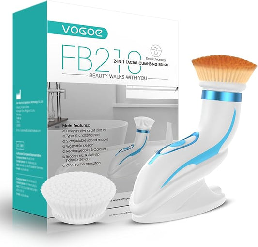 Facial Cleansing Brush-Spin Face Scrubber Exfoliator Rechargeable, 2-Speed Rotation, Electric Face Wash Brushes for Cleansing and Exfoliating, with 2 Brush Heads, Blue