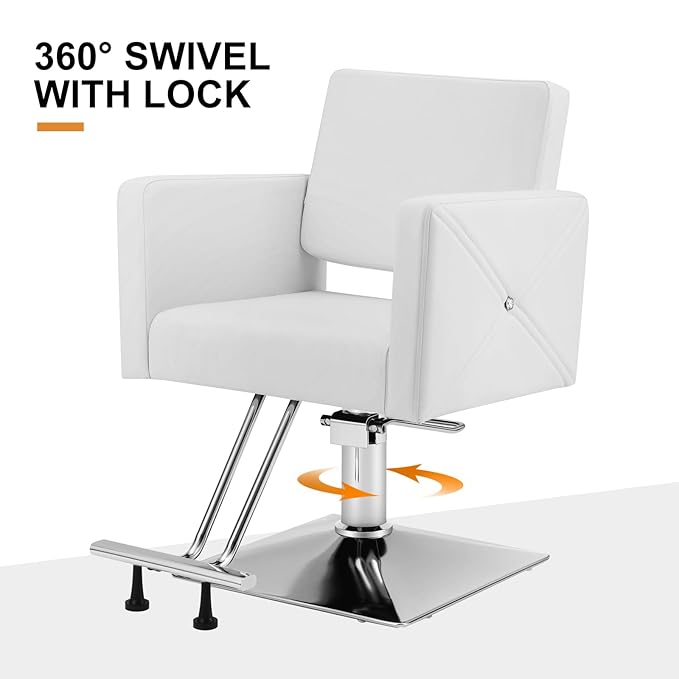 Artist hand White Salon Chair for Hair Stylist, Hydraulic Hair Salon Styling Chair with Back Cover, 360 Degree Swivel Barber Chair, Beauty Salon Equipment for Woman Man, Max Load 330 Lbs