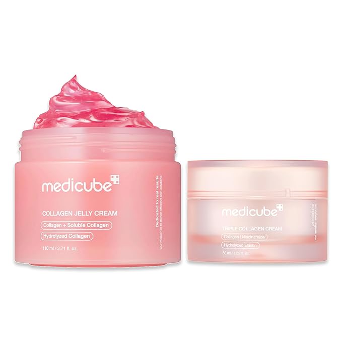 medicube Viral Collagen Big Size Duo: Collagen Jelly Cream 110ml and Triple Collagen Cream | Niacinamide, Hyaluronic Acid for Glowing, Fimer-Looking Skin | Holiday Stocking Stuffers