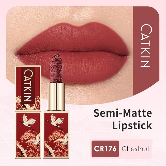Catkin Semi-Matte Lipstick Hydrating High Impact Color Infused with Vitamin E and Avocado Oil Smooth Soft Texture Long Lasting Matte Finish 176
