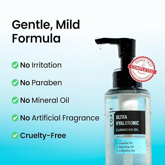 coxir ULTRA HYALURONIC CLEANSING OIL | Korean Facial Cleansing Oil for Blackheads, Makeup & Sebum | Multi-Layer Hyaluronic Acid, Vegan & Non-Comedogenic Cleanser | 5.07 fl.oz