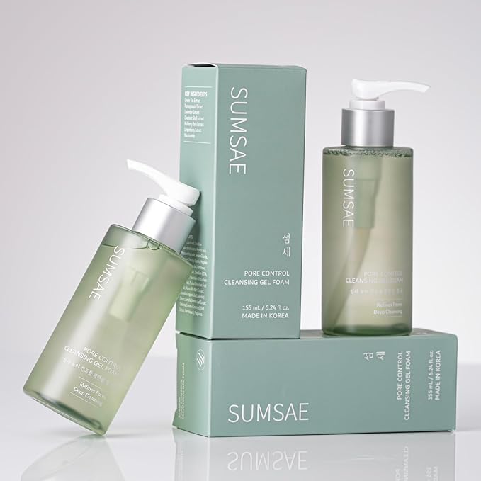 Pore Control Cleansing Gel Foam - Korean Skincare Gel to Foam Cleanser with Green Tea, Chestnut Shell, and Botanical Complex for Pore Care, Sebum Balance and Makeup Removal, 155ml / 5.24 fl.oz.