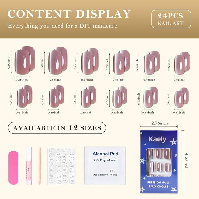 Mauve Pink Cat Eye Press on Nails Medium Square, Medium Square Press Glue on Nails Chrome for Women Gift, Mauve Holographic Glitter Glossy Reusable Gel Acrylic Fake Nail with Designs Cateye Effect