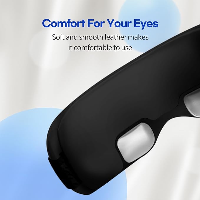 HubiCare Eye Massager with Heat and Cooling for Dark Circles Puffiness Eye Massage for Migraines Bluetooth Music Eye Care for Dry Eyes Sleep Relax (Matte Black)