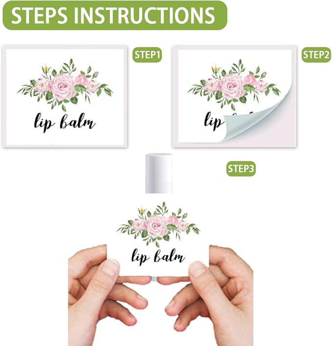 OLYCRAFT 100Pcs 4 Styles Flower Lip Balm Labels Stickers 2.1x1.7 inch Self-Adhesive Favor Lip Balms Flower Stickers with Handmade Words for Lipstick Wrapping Decorations Birthday Party Supplies