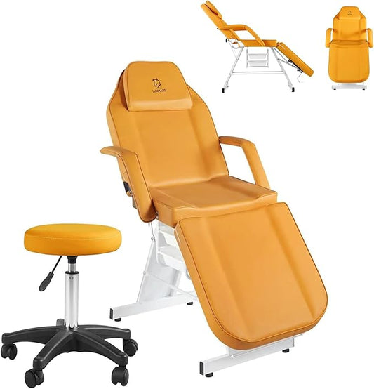 Facial Chair Massage Table 73in 3-Section Multipurpose Massage Bed Professional Tattoo Chair Salon Spa Equipment for Facial Spa Beauty Spa Salon Equipment-Orange