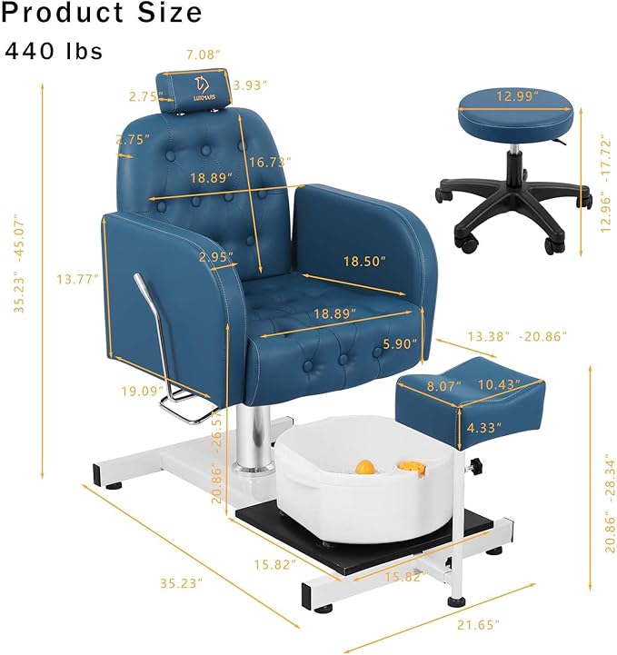 Pedicure Chair with Massage Foot Bath Pedicure Unit Station, Hydraulic Pedicure Chair 360 ° Rotation Height Adjustable Blue