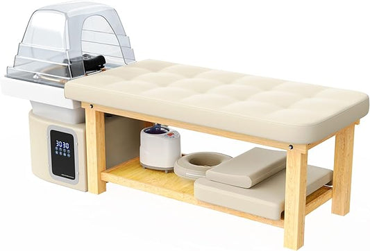 Olela Heavy Duty Head Spa Bed - Headspa Equipment with Water Cycle & Fumigation Salon Equipment, Stationary Massage Table with U Shaped Head Basin and Wood Frame for Beauty Salon
