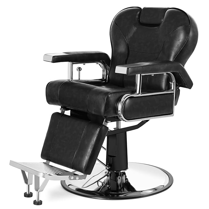Artist hand Barber Chair Heavy Duty Reclining Salon Chairs with Headrest and Footrest, 360 Degree Swivel Tattoo Chair, Spa Beauty Equipment for Hair Stylists, Barbershop, Max Load 440 Lbs, Black