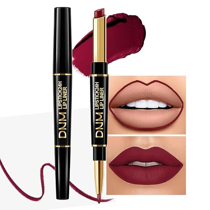 2-in-1 Dark Red Lip Liner & Lipstick Set Kit for Women, Matte Lips Kit with Lip Liner Lip Stains Long Lasting Waterproof 24 Hour Lipstick and Lip Liners Combo Lipliners Pencil Set 06