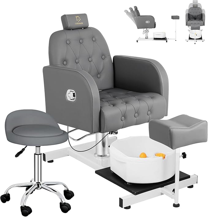 Pedicure Chair with Massage Foot Bath for Nail Tech and Foot Bath, Pedicure Chair 360 ° Rotation Height Adjustable Pedicure Unit Station (450graykou)