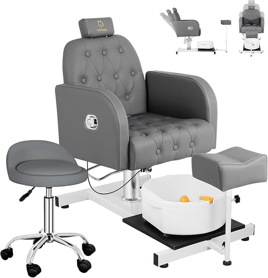 Pedicure Chair with Massage Foot Bath for Nail Tech and Foot Bath, Pedicure Chair 360 ° Rotation Height Adjustable Pedicure Unit Station (450graykou)