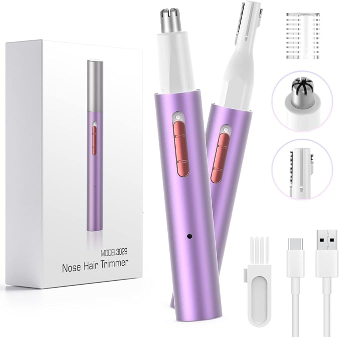 AHHFEI Rechargeable 5 in 1 Ear and Nose Hair Trimmer for Women, 2025 Professional Painless Eyebrow & Facial Hair Trimmer with Powerful Motor and Dual-Edge Blades Easy Cleansing