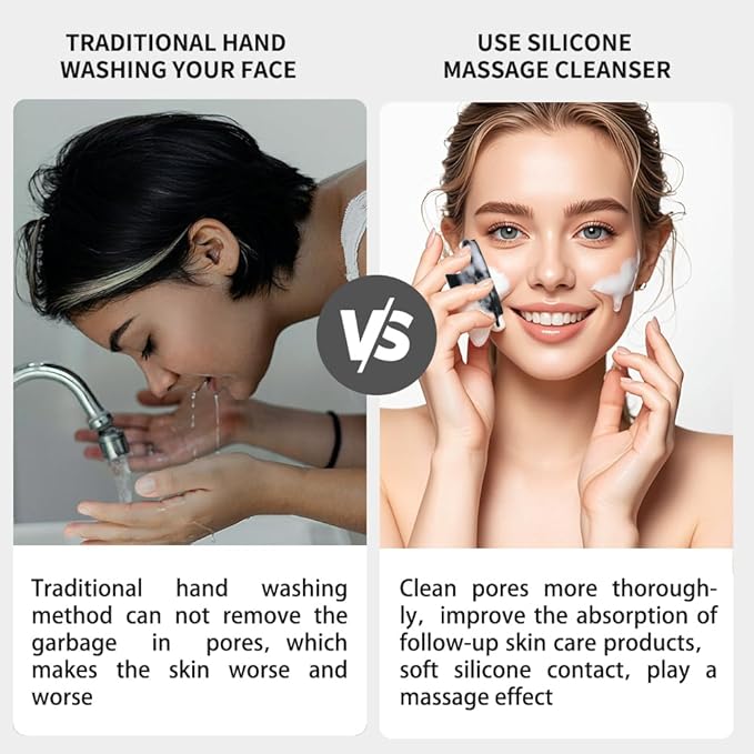 Face Scrubber,Silicone Face Scrubber for Men Women,Third Generation Upgraded 1262 Soft Bristle Manual Cleansing Brushes,Suitable for All Skin Types,face exfoliating Cleaning Brush (Black) (Large)