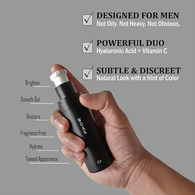 WOAK C4 – Men's Tinted Moisturizer BB CC Cream Foundation – Color Correcting Camo Complex – Hybrid Skin Care (Tan)