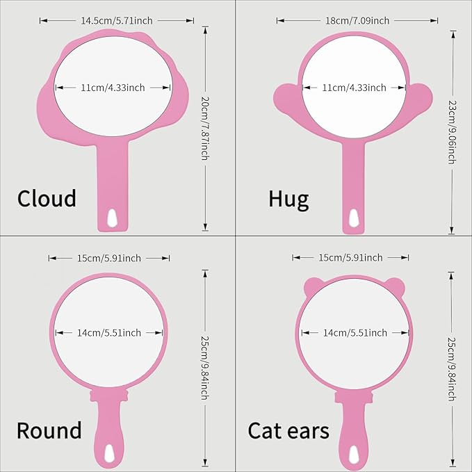 2 Pcs Handheld Mirror with Handle, Plastic Travel Makeup Handheld Cosmetic Hand Mirror for Travel, Pocket Desk Showe Barber, Gift for Your Girlfriend, for Women (Pink, 5.91" Lx 7.87" W)