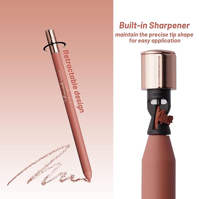 Light Brown Lip Liner Pencil, Automatic Natural Lipliner with Sharpener, Long Lasting Lip Filler Pen for Lip Contour,Waterproof, Highly Pigmented, Iconic Nude