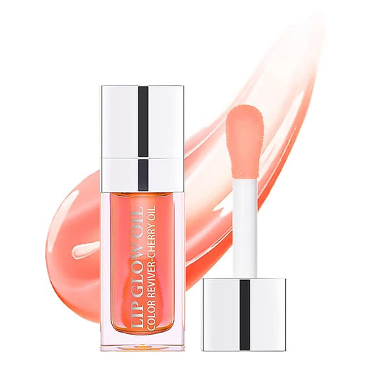 Hydrating Lip Glow Oil - Moisturizing, Plumping, Non-Sticky Long Lasting Gloss - Transparent Tinted to Reduce Lines (Pink(#001))