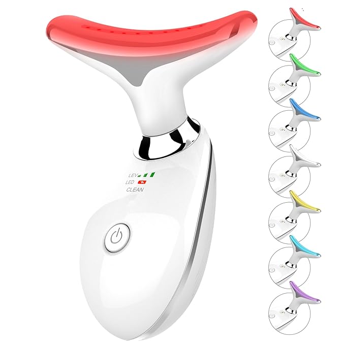 7 Color Face and Neck Massager Light Therapy, Red Light Based Facial Massager for Skin Care, Firming, Smoothing (White)