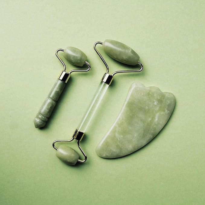 Mei Apothecary Jade Stone Face Roller - Facial Massager Tool for Radiant Skin, Authentic Xiuyan Jade Roller for Eyes