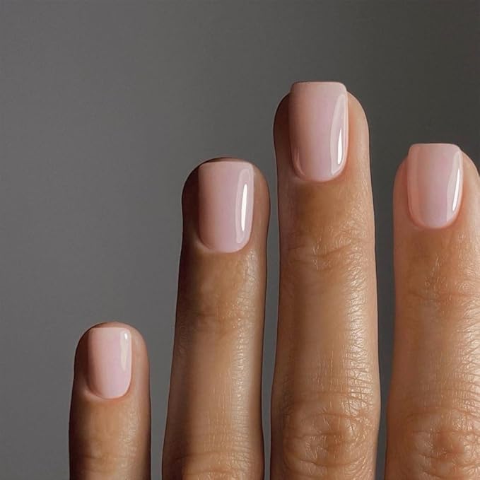 48Pcs Nude Pink Press on Nails Short Square Fake Nails, Glue on Gel Nails Press ons, Acrylic Nail Stick on False Nail for Women, Natural Handmade Thick Extra Short Nail Small Petite