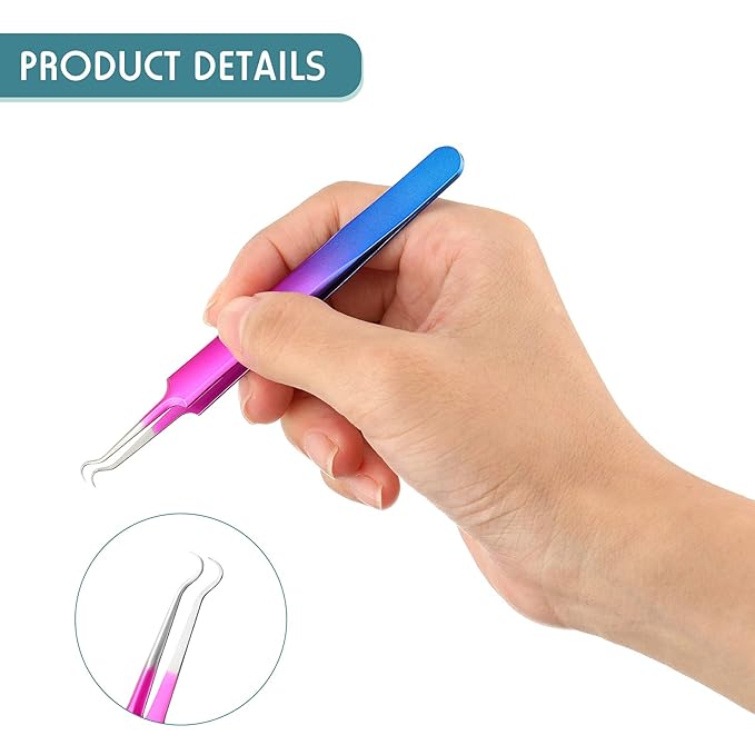 Honoson 3 Pcs Blackhead Tweezer Stainless Steel Pimple Tweezers Extractor Tool for Remove Zit Whitehead Pimple Bend Curved Tweezer Skin Blackhead Remover Tools(Rainbow Color)