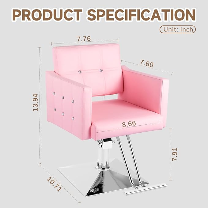 Pink Salon Chair for Hair Stylist, Height Adjustable Hydraulic Barber Chair 360 Degree Swivel, Beauty Spa Styling Hairdressing Braiding Armchair for Women (Pink)