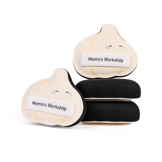 Momo's Workshop Garlic-Shaped Makeup Sponge-Hydropolyurethane Concealer Sponge Dry&Wet Use, PU Leather Handle for Liquid/Powder Foundation, 2pcs Beauty Sponges & Storage Case