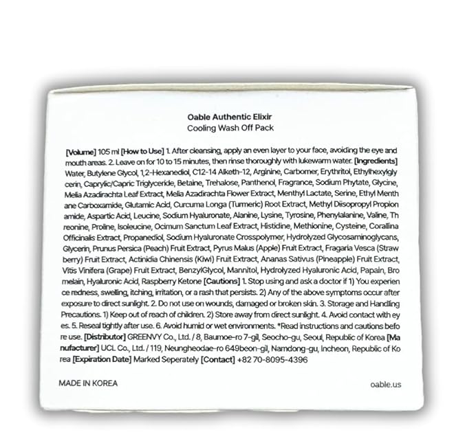 Authentic Elixir Cooling Wash-Off Pack (105 ml / 3.55 fl.oz) | Cooling Mask for Pore Care & Skin Refreshment | Helps Depuff & Revive Tired-Looking Skin | Korean Skincare