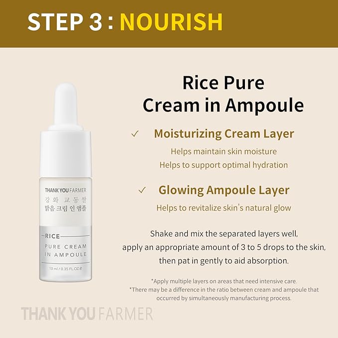 THANKYOU FARMER Rice Pure Glow Travel Kit, Mini Size Cleanser(1.05 fl oz), Mini Size Toner(1.05 fl oz), Mini Size Ampoule(0.35 fl oz)