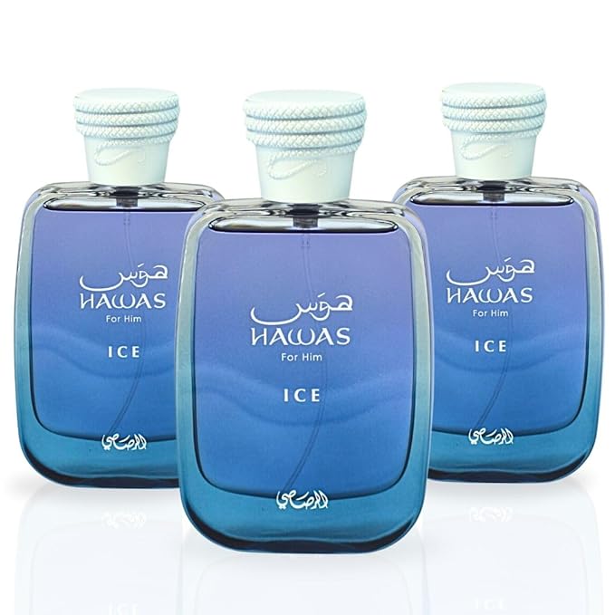 RASASI Hawas Ice EDP 100ML (3.4 OZ) | Long Lasting, Exquisite, Luxurious, Arabian Scents. (PACK OF 3)