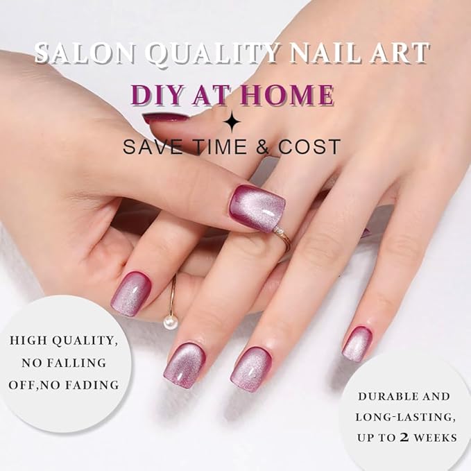 evpct Purple Cat Eye Short Press on Nails Square, Petite Short Square Glossy Nails with Designs for Women, Light Lavender Purple Glue on Glitter Reusable Gel Press on Acrylic Fake Nail Holographic