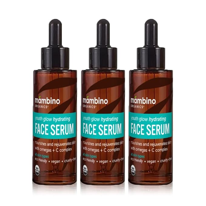 Mambino Organics Youth Glow Hydrating Serum, Vitamin C Face Serum with Marula, Rosehip Oil, Revitalizing Skin, Fades Dark Spots, Smooths Texture, Organic, Vegan, Skin Care, 1 fl oz, 3-Pack