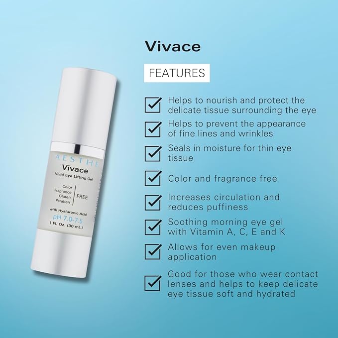 Vivace Eye Lifting Gel - Revitalize & Firm - Natural Botanical Ingredients - Morning Skincare - Cucumber Extract, Sea Kelp, Hyaluronic Acid & More - Suitable for All Skin Types- 1 fl oz