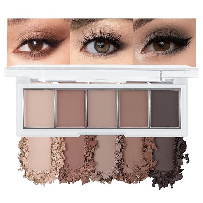 5 Colors Matte Eyeshadow Makeup Palette,Nude Dark Brown Taupe Black Highly Pigmented Natural Neutral Eye Shadow Palette,Long Lasting Waterproof Naturing-Looking Women Girls Eye Shadow