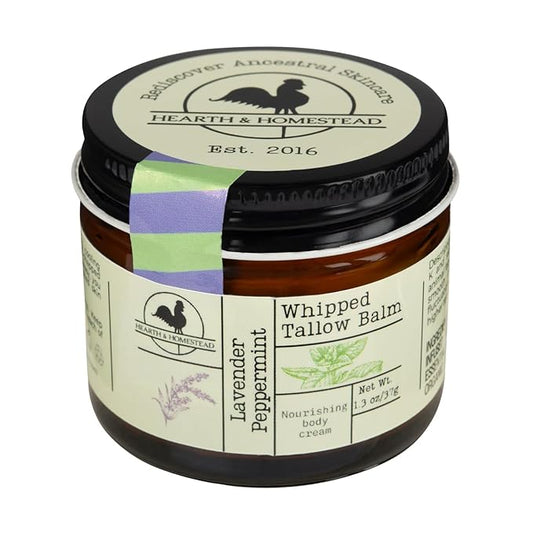 Handmade Whipped Tallow Balm (Lavender Peppermint): Organic Body Butter with Infused Olive Oil- 1.3 oz