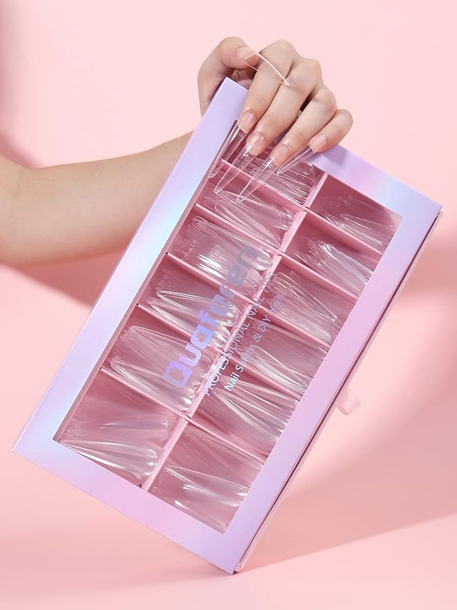 Clear Long Stiletto Nail Tips, 504PCS XXXL Extra Long Stiletto Fake Acrylic Nails, Full Cover Soft Gel C Curve Nail Tips False Nail Extension Tips for Manicure Salon DIY Nail Art 12 Sizes