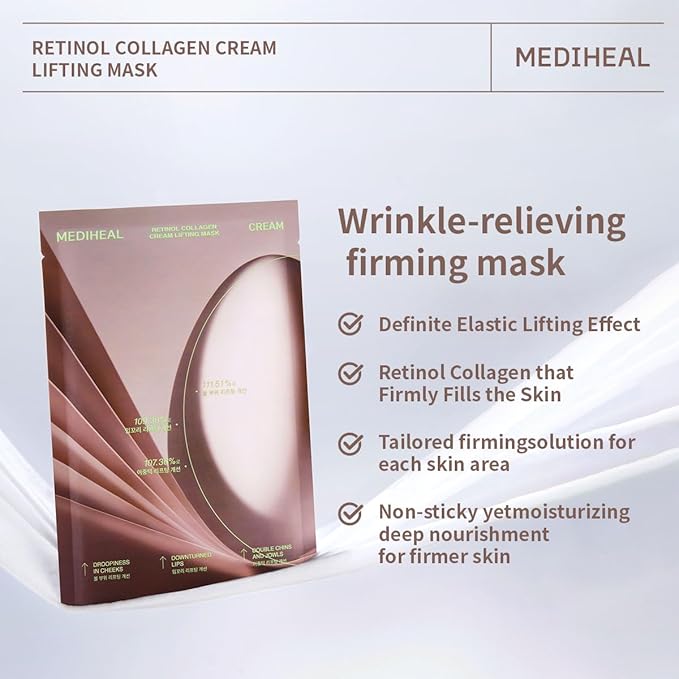 Mediheal Retinol Collagen Cream Lifting Mask (4 Counts) for V Line Mask,Anti-Aging - Helps Reduce Fine Lines & Wrinkles, and Smoothens Skin