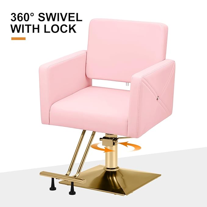 Artist hand Hair Salon Chair Pink and Gold, Hydraulic Styling Chair with Heavy Duty Pump, 360 Degree Swivel Barber Chair, Beauty Salon Equipment for Hair Stylist, Max Load 330 Lbs