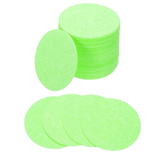 uxcell 50 Count Compressed Facial Sponges Round Face Cleansing Sponges Pads for Daily Skincare Routines at Home, Kitchen(Green)