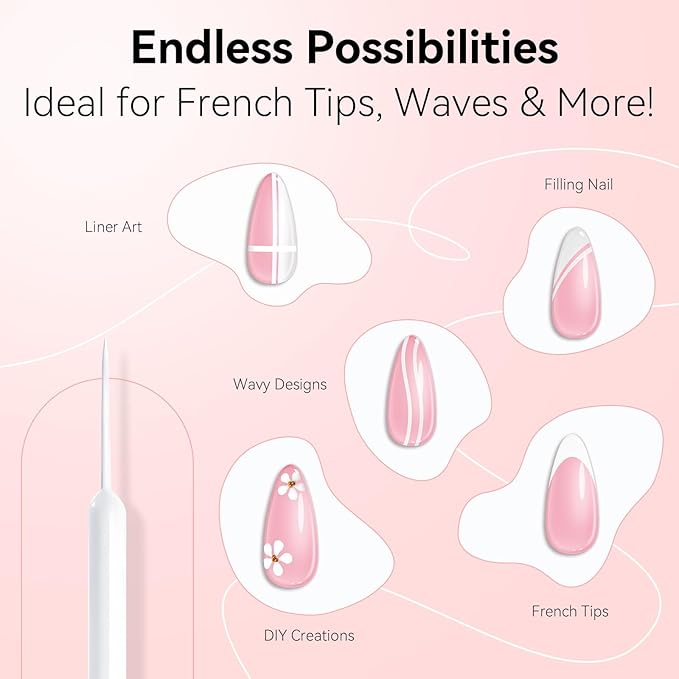 Makartt White Gel Liner Nail Polish: Soak Off UV/LED Gel with Built-in Thin Brush for DIY Manicure Home and Salon Nail Art Designs 8ml