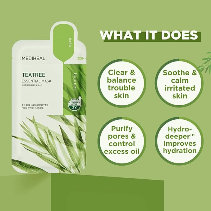 Mediheal Official Best Korean Sheet Mask - Collagen Teatree Essential Face Mask 20 Sheets Lifting Firming Calming Soothing For All Skin Types