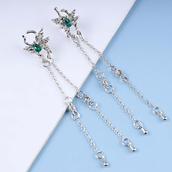Vintage Emerald Butterfly Earrings Silver Chain Tassel Drop Earrings Butterfly Emerald Stud Earings Long Cz Chain Earrings Jewelry for Women and Girls