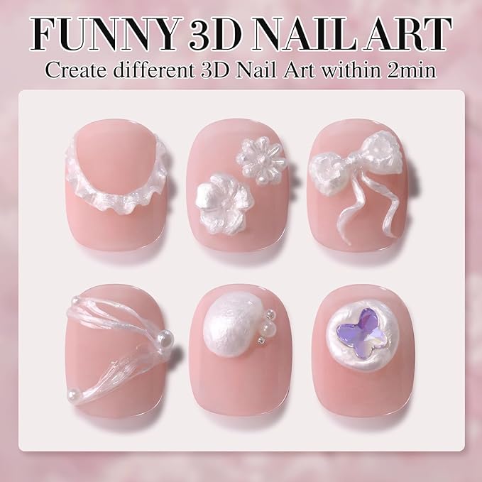 Double Rhythm 3D Nail Gel Pearl Solid Sculpting Gel for Nail Art Non-Sticky Hard Gel for Building Carving Molding Nail Extension Soak Off UV/LED Nail Art Salon Home DIY 0.5 Oz (Silver-Silk 01)