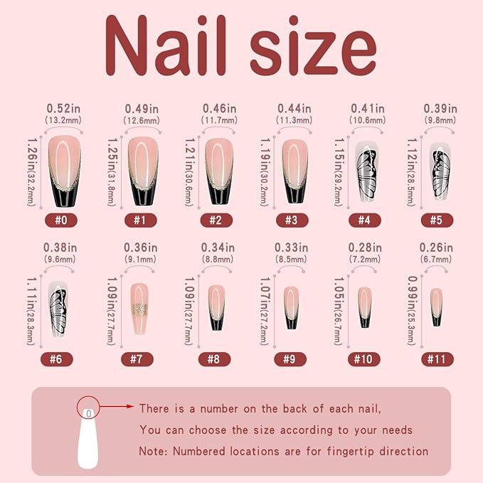 Yivaiks 24 Pcs Black French Tip Press on Nails Long Coffin Nails,Fake Nails with Nail Glue on Nails for Women,Ballerina Butterfly Sequin Acrylic Nails French Tip Nails
