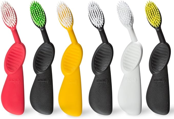 RADIUS Flex Brush with Soft Bristles Toothbrush BPA Free & ADA Accepted Designed to Improve Gum Health & Reduce Issues - Left Hand - Purple/Watermelon/White - Pack of 3